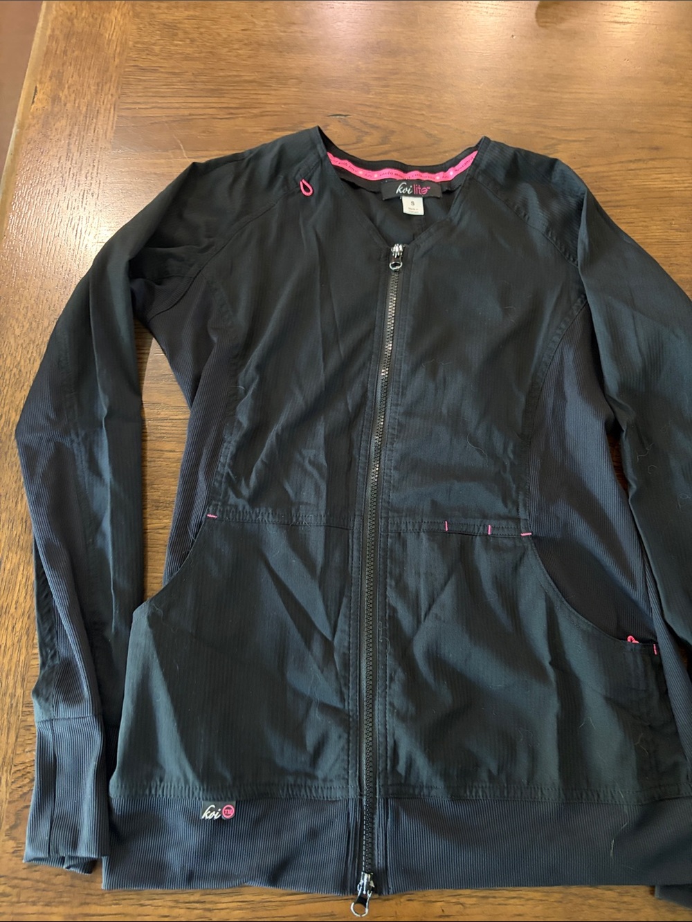 Koi Basics Black Scrub Zip-Front Jacket with Pink Trim Size S